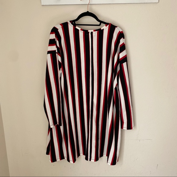 Zara Red Black and White Striped Long Sleeve Dress - Picture 5 of 5
